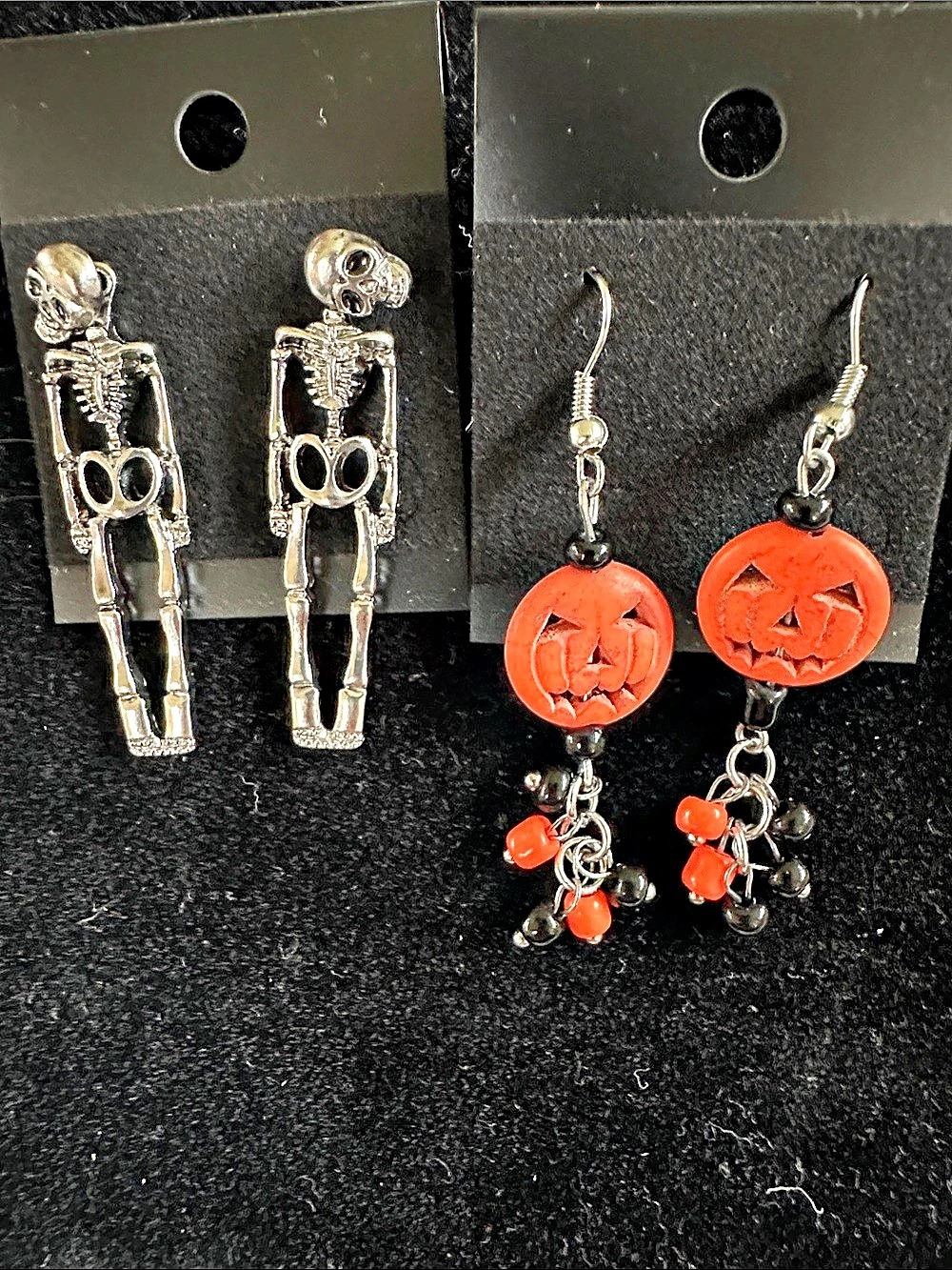 2 Pair Halloween Dangle Earrings-Skeleton & Pumpkin Earrings NWT
